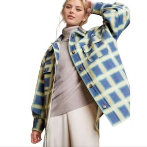 81. NWT DAVI & DANI Blue and Yellow Plaid Utility Jacket/Shacket - Size Large